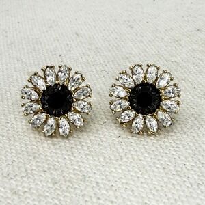 Kate Spade Daisy Flower Stud Earrings Black Center Crystal Accents Rhinestone